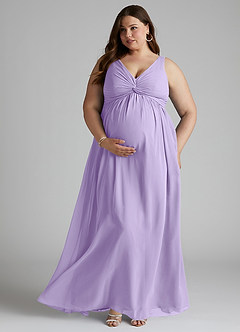 Azazie Yetta Maternity Bridesmaid Dresses A-Line V-Neck Gathered Chiffon Floor-Length Dress image7