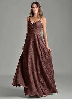 Azazie Amani Bridesmaid Dresses Espresso A-Line Pleated Floral Burnout Dress image4