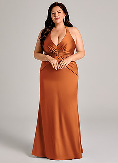 Azazie Valerie Vestidos de damas de honor Vestido de Canela de Satén Elástico de Corte Sirena con Plisado image3