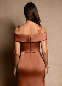 Azazie Altonia Mother of the Bride Dresses Copper Mermaid Off the Shoulder Stretch Satin Dress image7