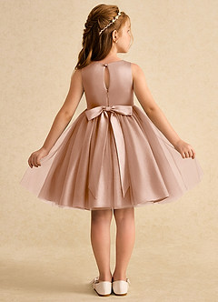 Azazie Prima Flower Girl Dresses Champagne Rose A-Line Bow Tulle Dress image2