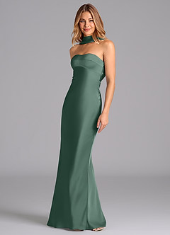 Azazie Lusinda Vestidos de damas de honor Vestido de Eucalipto de Satén Elástico de Corte Sirena con Sin tirantes image1