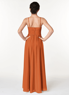 Azazie Catalina Junior Cinnamon A-Line Ruched Chiffon Dress image2