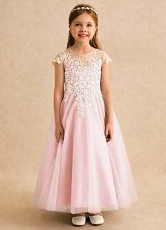 Azazie Dandelion Robe Demoiselle D'honneur Fillette Robe Princesse en Dentelle Rose Pâle image4