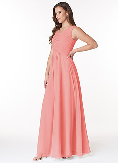 Azazie Flora Brautjungfernkleider A-Linie Plissee Chiffon Kleid Koralle image3