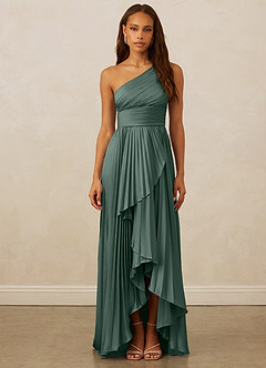 Christian Siriano Bridal for Azazie 1008 Bridesmaid Dresses Sea Moss A-Line One Shoulder Stretch Satin Dress image1