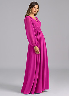 Azazie Palerma Jurken voor bruidsmeisjes Jurk van Chiffon met A-Lijn Lange mouw Fuchsia image3