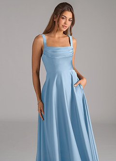 Azazie Shaude Bridesmaid Dresses Powder Blue A-Line Pleated Stretch Satin Dress image2