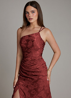 Azazie Mishka Vestidos de damas de honor Vestido de Jacquard Color óxido de Jacquard Floral de Corte Recto con Hombro unilateral image3