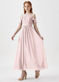 Azazie Chaya Junior A-Linie Schulterfrei Chiffon Kleid Zartrosa image5
