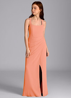 Azazie Mero Junior Meerjungfrau-Linie Plissee Chiffon Kleid Sonnenuntergang image5