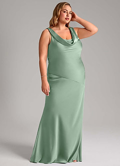 Azazie Rylina Vestidos de damas de honor Vestido de Agave de Satén Elástico de Corte Sirena image10