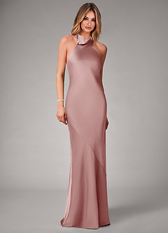 Azazie Velli Robes de demoiselle d'honneur Robe Sirène en Satin extensible Rose Poussiéreuse image4