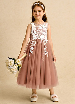Azazie Sundae Abiti da Ragazza di Fiori Abito Principessa in Pizzo Bronzo image3