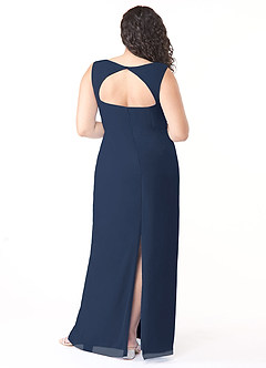 Azazie Flori Robes de demoiselle d'honneur Robe Fourreau en Mousseline de soie Col Carré Bleu Marine Foncé image8