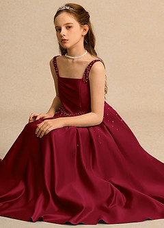 Azazie Mochi Girl Flower Girl Klänningar Klä Balklänning i Matt satäng Plisserad image3