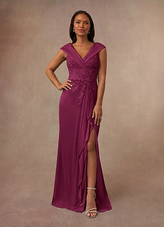 Azazie Calathea Mother of the Bride Dresses Mulberry A-Line Lace Dress image1
