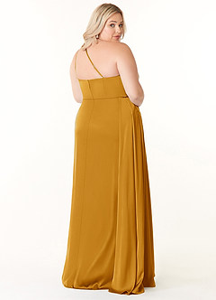 Azazie Maron Bridesmaid Dresses Butterscotch A-Line One Shoulder Stretch Satin Dress image9