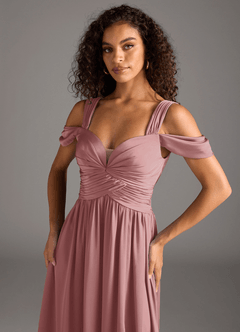 Azazie Lianne Bridesmaid Dresses Dusty Rose A-Line Off the Shoulder Stretch Satin Dress image3