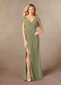 Azazie Luisa Mother of the Bride Dresses Pistachio Mermaid V-Neck Pleated Mesh Dress image1