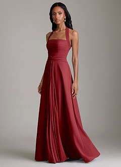Azazie Clarisa Bridesmaid Dresses Pomegranate A-Line Pleated Chiffon Dress image6