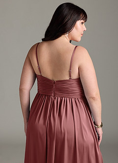 Azazie Alia Bridesmaid Dresses Amethyst A-Line Pleated Stretch Satin Dress image22