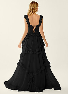 Mirabelle Black Chiffon Corset Lace Up Back Ruffled Prom Dress image2