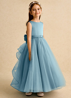 Azazie Lior Flower Girl Dresses Moody Blue Ball-Gown Pleated Tulle Dress image3