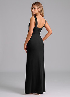 Azazie Denice Bridesmaid Dresses Black Sheath Pleated Velvet Dress image2