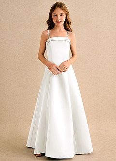 Azazie Izel Junior Formal 플라워 걸 드레스 A라인 주름진 매트 새틴 플로어 길이 드레스 image6