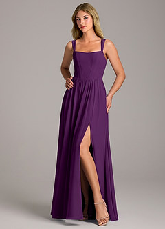 Azazie Rosaline Bridesmaid Dresses Grape A-Line Side Slit Chiffon Dress image5