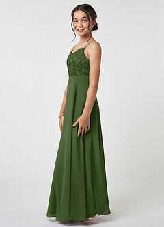 Azazie Sonya Junior A-Linie Spitze Chiffon Kleid Olivgrün image3