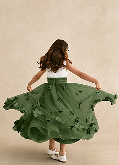 Azazie Vi Flower Girl Dresses Olive A-Line Sleeveless Tulle Dress image3