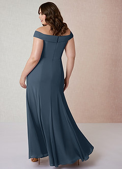 Azazie Lecia Abiti da Damigella Abito Convertibile Impero in Chiffon A pieghe con spalle scoperte Blu Nettuno image9