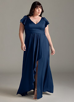 Azazie Omari Bridesmaid Dresses Dark Navy A-Line Stretch Satin Dress image7