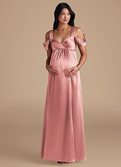 Azazie Rhea Maternity Bridesmaid Dresses A-Line Pleated Metallic Satin Floor-Length Dress image6