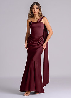 Azazie Inara Bridesmaid Dresses Cabernet Mermaid Pleated Stretch Satin Dress image1