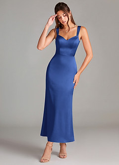 Azazie Denice Brautjungfernkleider Etui Plissee Stretch-Satin Kleid Königsblau image1