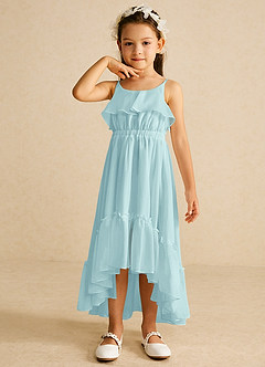 Azazie Karmen Flower Girl Dresses Sea Glass A-Line Ruched Chiffon Dress image4