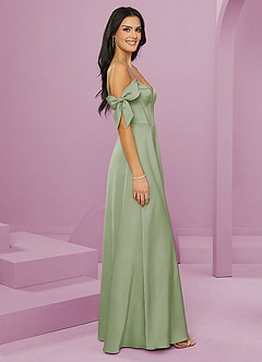 Barbie ♥ Azazie Abiti da Damigella Abito A-Line in Raso Elasticizzato a Spalla Scoperta Verde Salvia image11