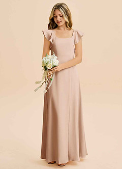 Azazie Bondi Junior English Rose A-Line Side Slit Stretch Satin Dress image5