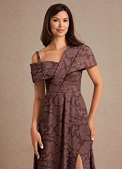 Azazie Milton Mother of the Bride Dresses Espresso A-Line Pleated Floral Burnout Dress image7