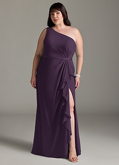 Azazie Liza Bridesmaid Dresses Plum Mermaid One Shoulder Chiffon Dress image6