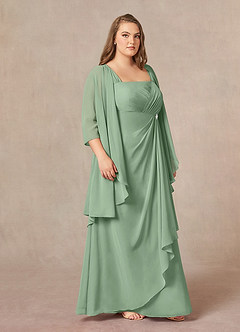 Azazie Weisz Mother of the Bride Dresses Matcha A-Line Square Neckline Pleated Chiffon Dress image9