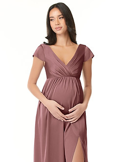 Azazie Allessia Maternity Bridesmaid Dresses A-Line Pleated Stretch Satin Floor-Length Dress image5