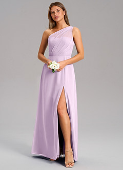 Azazie Phaedra Bridesmaid Dresses Frosted Lilac A-Line One Shoulder Chiffon Dress image4