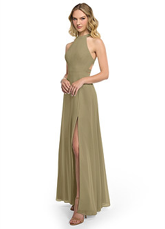 Azazie Clarice Bridesmaid Dresses Moss Green A-Line Halter Chiffon Dress image2