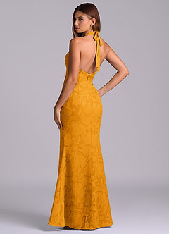 Azazie Valerie Abiti da Damigella Abito Sirena in Burnout Floreale Plissettato Caramello image6