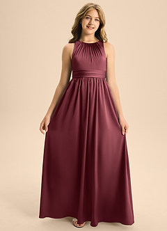 Azazie Jaylah Junior Abito A-Line in Raso Elasticizzato Plissettato Merlot image6