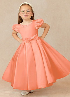 Azazie Jewel Flower Girl Dresses Sunset Ball-Gown Pleated Matte Satin Dress image1